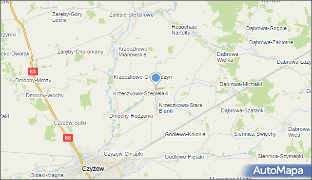 mapa Krzeczkowo-Nowe Bieńki, Krzeczkowo-Nowe Bieńki na mapie Targeo